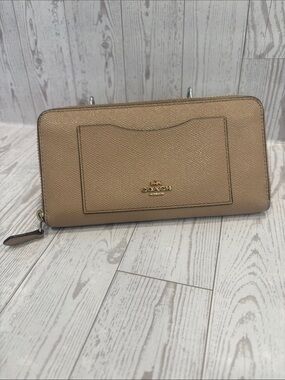 Coach Tan Accordion Zip around Leather Wallet